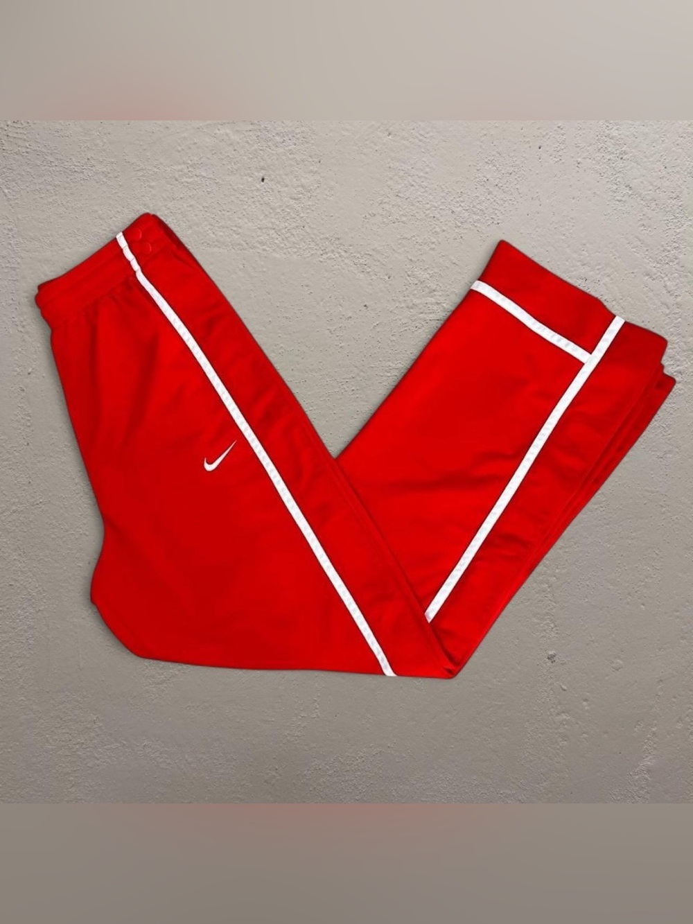 Early 2010s Nike Tear Away Red & White Dri-FIT Embroidered Track Pants